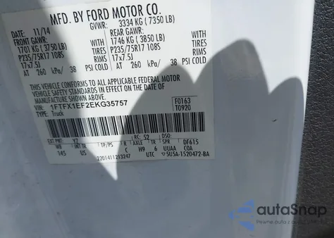 2014 Ford F-150 Xl из США, поврежденный, VIN 1FTFX1EF2EKG35757